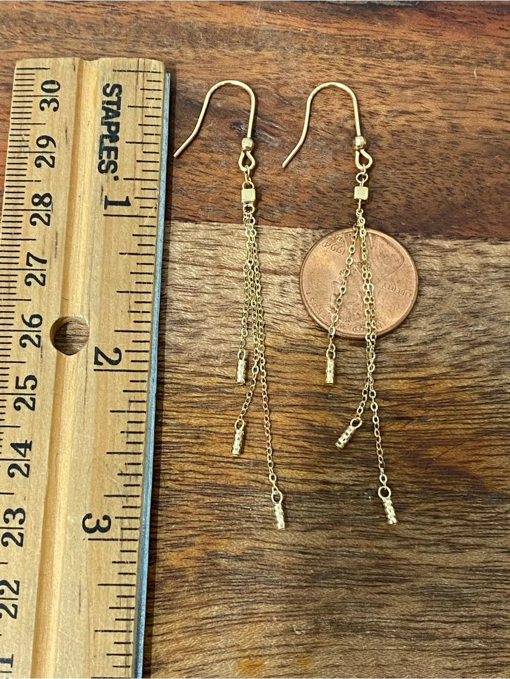 18K Yellow Gold Bar Danlging Earrings